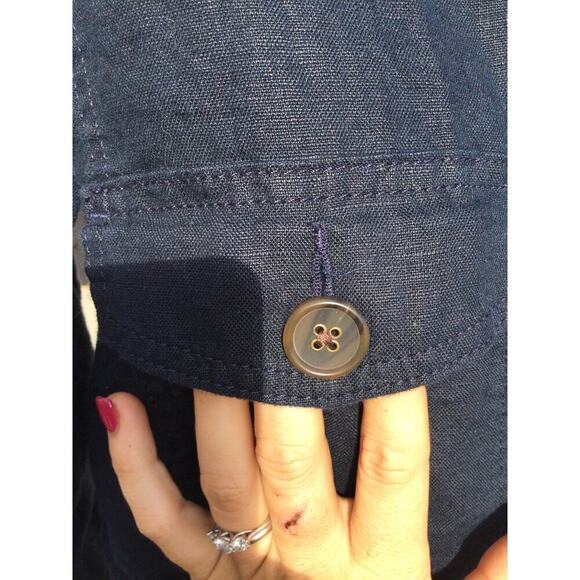 Talbots linen jacket womens P petite navy blue preppy classic coastal old money - Picture 4 of 12